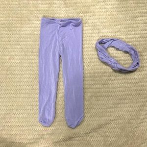 Kickee Pants footed basic tights in Lilac, 0-6 month, with matching headband!